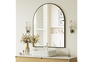 EASLY Arch Bathroom Mirror, 32x34 Inch - Wall Mounted Vanity Mirror with Aluminum Alloy Frame - Ideal for Living Room, Bedroom, Bathroom, and Entryway, Hanging or Leaning, Black