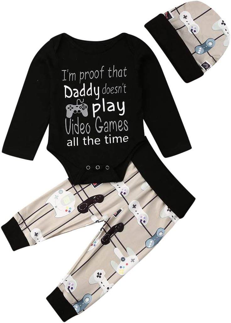 Mioliknya Newborn Baby Boys Girls Outfits Long Sleeve Cute Romper Bodysuits+Long Pants+Hat Letter Printed 3Pcs Clothes