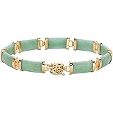 Palm Beach Jewelry PalmBeach Yellow Gold-plated Genuine Green Jade, Barrel Bead Link Bracelet (8mm), Box Clasp, 7.5 inches