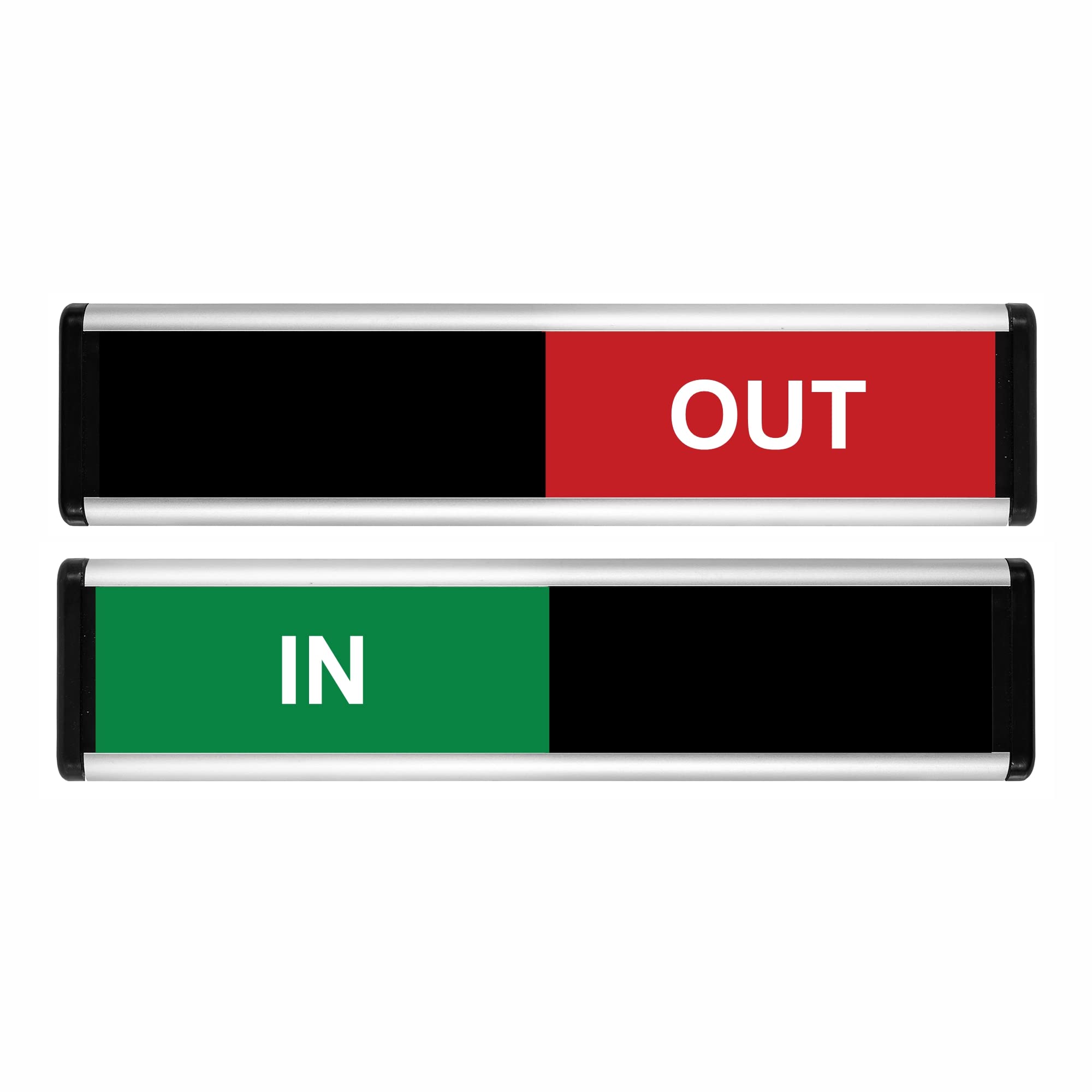 ViroDisplay® In/Out Sliding Door Sign – Green/Red Edition – 214 x 60mm – Anodised Silver Profile with Black End Caps – Self-Adhesive Fixing