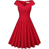 MUXXN Women's 1950s Retro Vintage Sleeveless V Neck Midi Cocktail Swing Dress