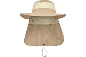 LCZTN Mens UPF 50+ Sun Protection Safari Cap Wide Brim Fishing Hiking Hat with Neck Flap for Garden Work