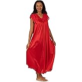 Shadowline Women's Long Flowy Figure Flattering Cap Sleeve Nightgown– Silky Floral Soft Lace Lingerie Elegant Sleepwear