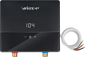 WINTEMP Tankless Water Heater Electric 4.4kW 120V, Provides hot water on demand without a storage tank, featuring self-adjusting temperature control, digital display and overheating protection