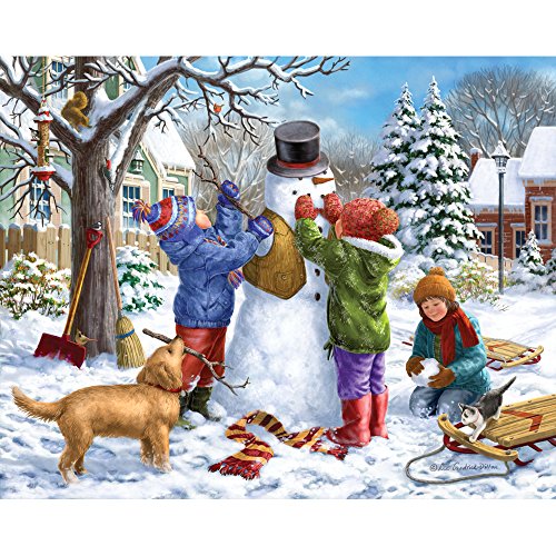 Bits and Pieces - 500 Piece Jigsaw Puzzle for Adults - Building a Snowman on a Snow Day - 500 pc Winter Scene Jigsaw by Artist Liz Goodrick-Dillon