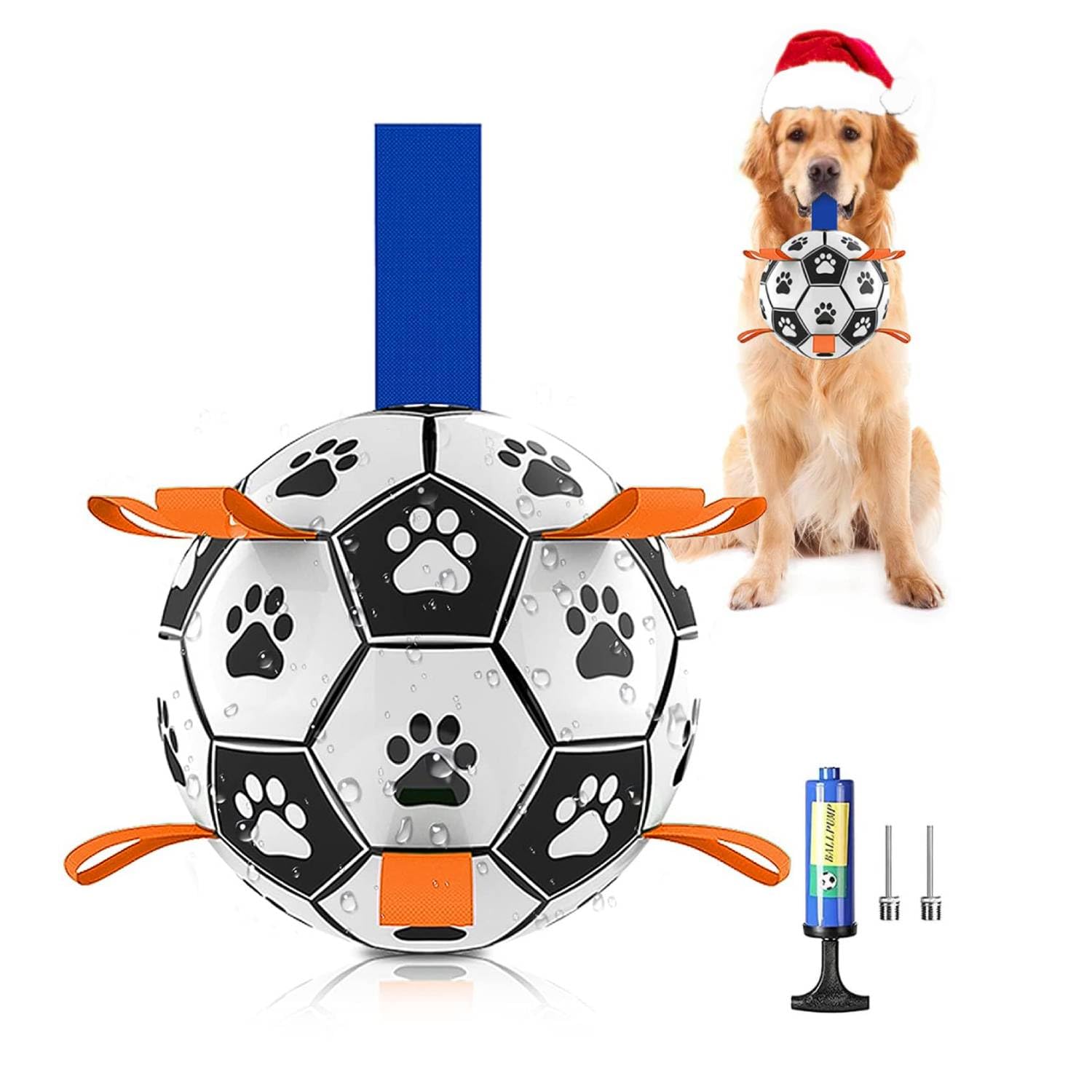 Dog Football Toys, Interactive Dog Ball with Grab Tabs, Includes Air Pump, Durable for Small & Medium Dogs, Indoor, Outdoor, Waterplay (6 Inch), Orange & Blue