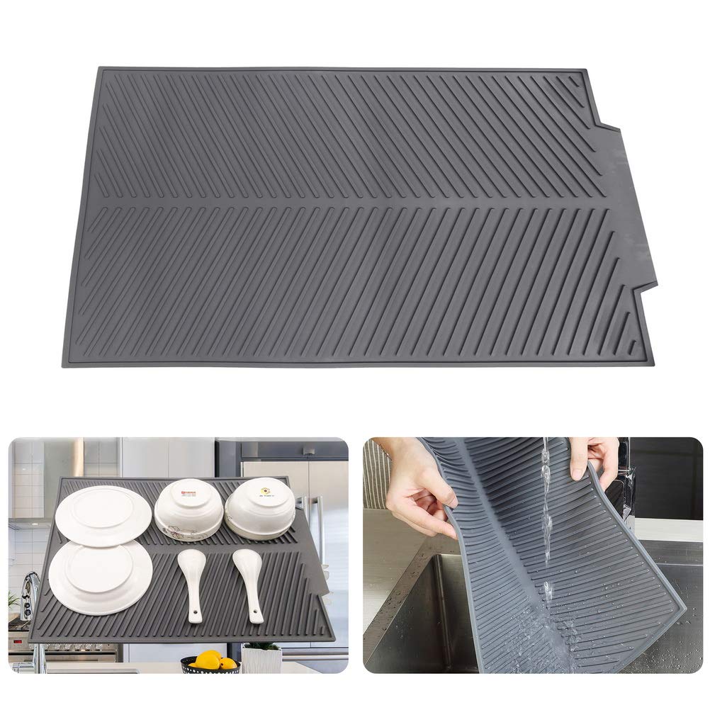Folding Draining Mat, 43x33CM Silicone Draining Board Mats Dish Drying Mat Flume Drain Board Drainer Mat for Kitchen Universal Drain Board