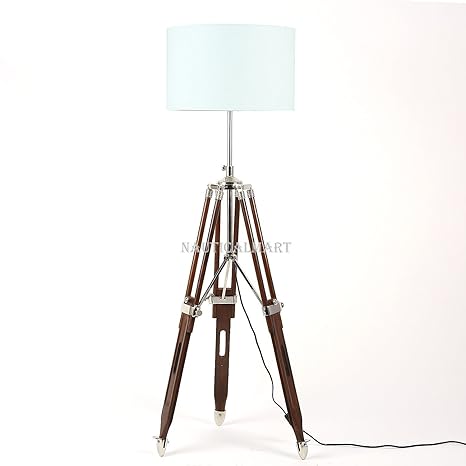 Nautical Tripod Wooden Floor Lamp Base Only Natural Finish
