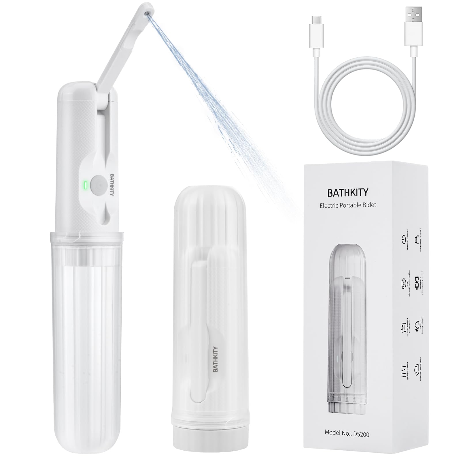 Photo 1 of BATHKITY Portable Bidet for Travel, Multi- Bottle Compatible Handheld Bidet, 3 Water Pressure Modes, 180°Adjustable Nozzle, IPX6 Waterproof, White
