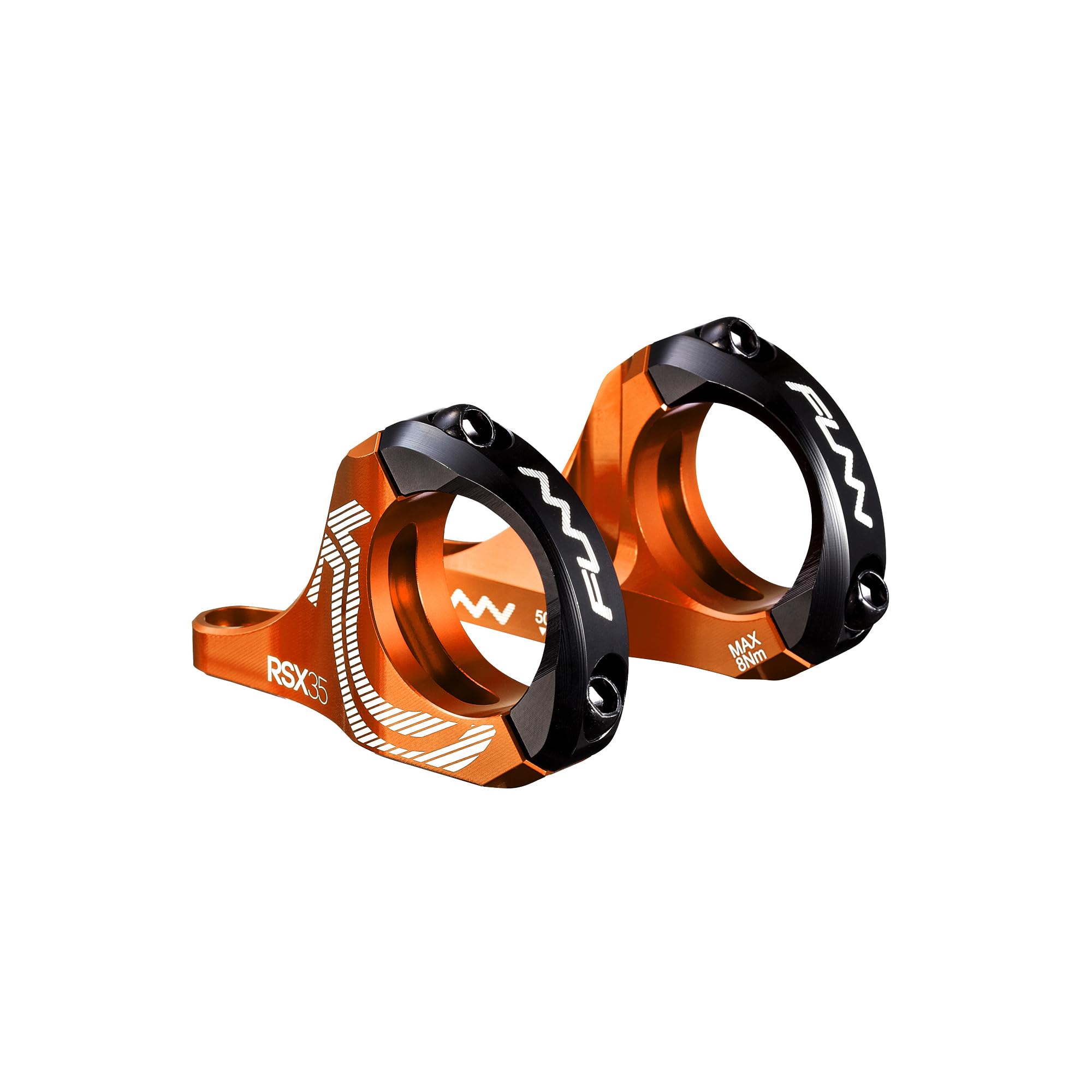 Funn RSX Mountain Bike Direct Mount Bike Stem with 35mm Bar Clamp, 2 Pieces Lightweight Split Design for Dual Crown Forks, Adjustable Extension 45-50mm with 30mm Rise (Orange)