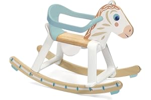 DJECO BabyCavali Wooden Rocking Horse - Fun Ride-On w/Removable Restraining Bar for Home or Baby Gifts - Fun Toy for Toddlers & Children, Active Play for Kids Months 12+ - Medium