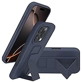 LAUDTEC Silicone Kickstand Case Compatible with iPhone 16 Pro, Vertical and Horizontal Stand Hand Strap Metal Kickstand Cover, Flexible Soft Liquid Silicone Stand Case for iPhone 16 Pro (Blue)
