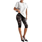 RoseSeek Women's Lace See Through Capri Pants Elastic High Waisted Skinny Leggings Cropped Trousers