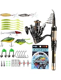 Sougayilang Mini Spinning Combos para cañas y carretes de pesca Portátil de bolsillo Caña de pescar telescópica Carrete de pesca para niños y adultos Viajes Pesca de agua dulce