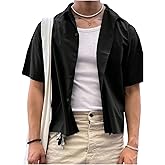 VIPWOLF Men's Button Down Shirts Short Sleeve Lapel Collared V Neck Casual Summer Tops