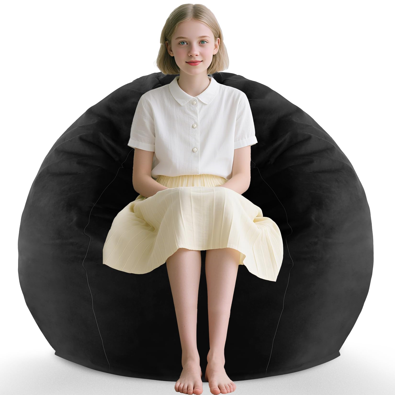Photo 1 of SIMFLAG 2FT Bean Bag Chair, Comfy Bean Bag Chairs with Memory Foam Filled, Fluffy Beanbag Sofa with Dutch Velvet Cover, Teardrop BeanBag Chairs for Living Room, Playroom - Black