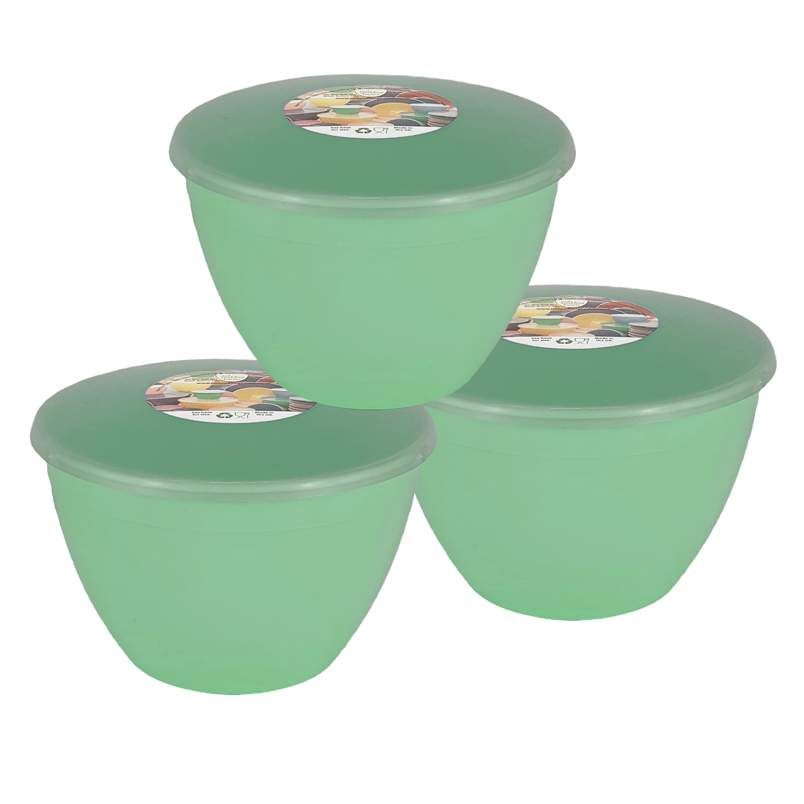 Just Pudding Basins Pastel Colours 2 Pint 1.14 Litre Basin and Clear Lid Pack of 3 Plastic Steaming Bowls (Green)