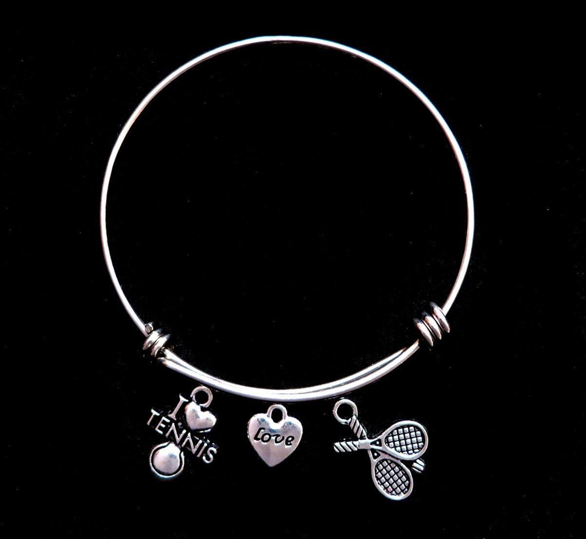 I Love Tennis Bracelet Charm Adjustable Wire Bangle Bracelet Great Gifts For Tennis Fans Coach