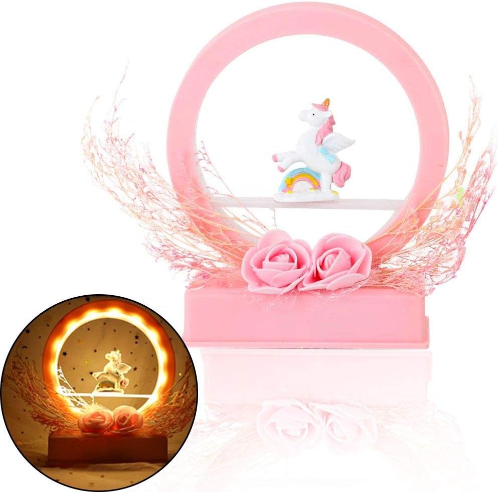 Unicorn Table Centerpieces Pink Round Inside Unicorn Music Box with Led Light Unicorn Night Light Lamp for Girls Kids Birthday Christmas Gift Home Decoration