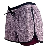 RIBOOM Women Workout Fitness Running Shorts, Double Layer Elastic Waistband Sport Shorts