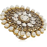 Boho CZ Shell Pearl Statement Ring for Women Girls Gold Tone Antique Mosaic Expandable Adjustable Round Crystal Filigree Open Wrap Finger Rings Comfort Fit Exaggerated Indian Bollywood Party Jewelry