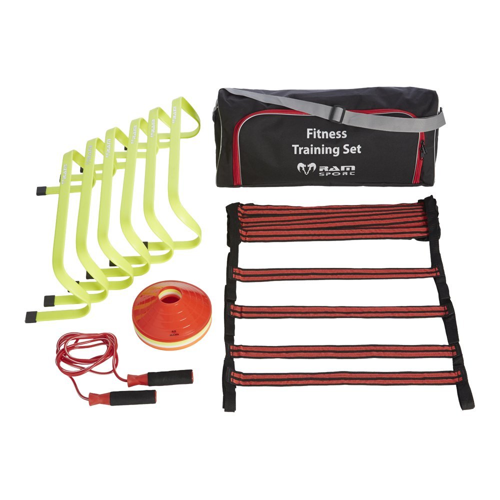 RAM Sports - Top coordination training set for indoor and outdoor training, 6 x hurdles, 5 m training ladder, 20 x cones and skipping rope