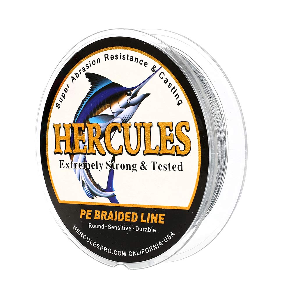 Hercules Super Cast 100M 109 Yards Braided Fishing Line 180 LB Test for Saltwater Freshwater PE Braid Fish Lines Superline 8 Strands - Grey, 180LB (81KG), 0.70MM