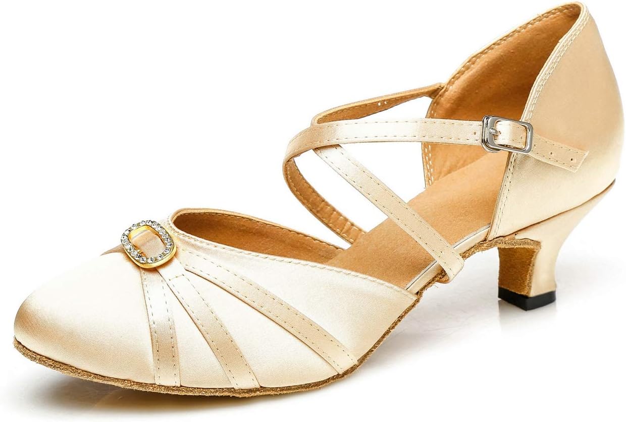 Minishion Women's Closed Toe Dance Heels Satin Latin Ballroom Dance Shoes L117