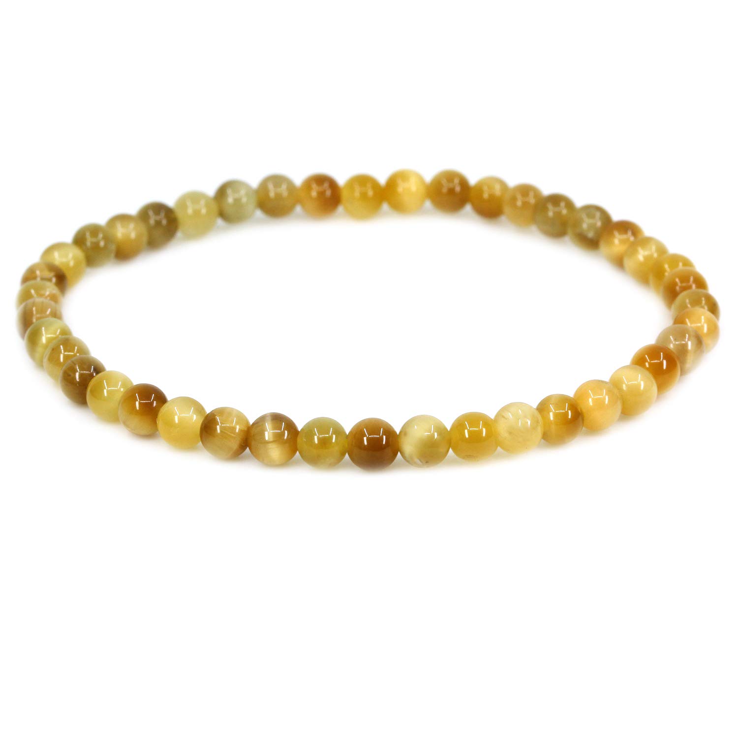 CHENYUE Heated Gold Tiger Eye 4mm Round Beads Stretch Bracelet 7" Unisex