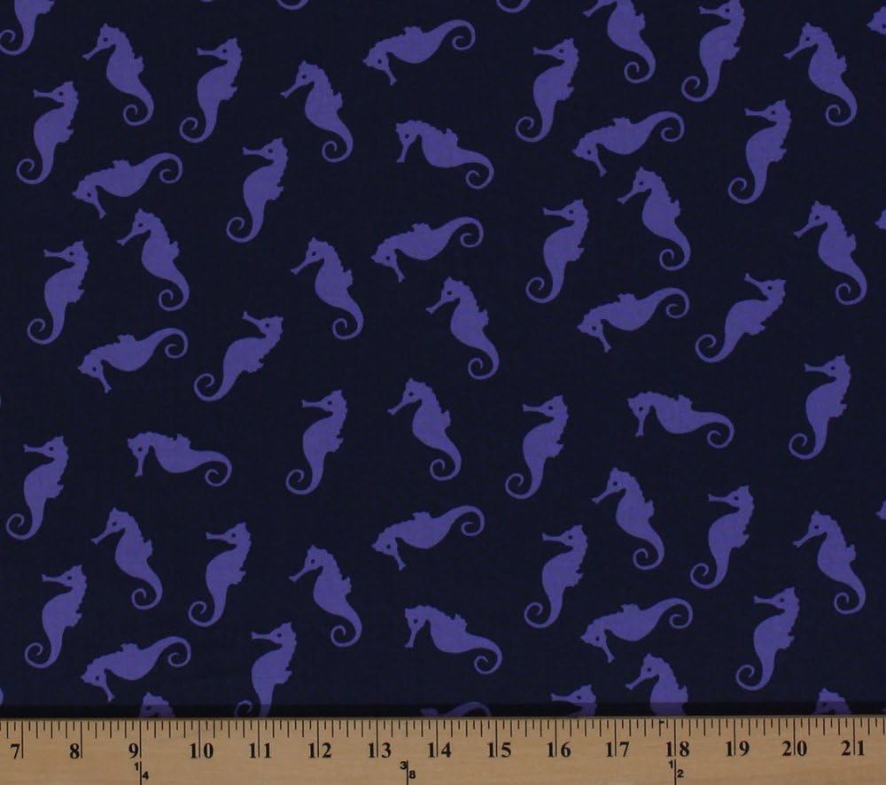 Cotton Seahorses Ocean Sea Creatures Animals Purple Cotton Fabric Print by the Yard (jl318-purple)