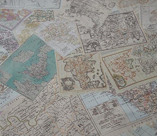 World Map Fabric Linen Print by the Yard (2 yards)