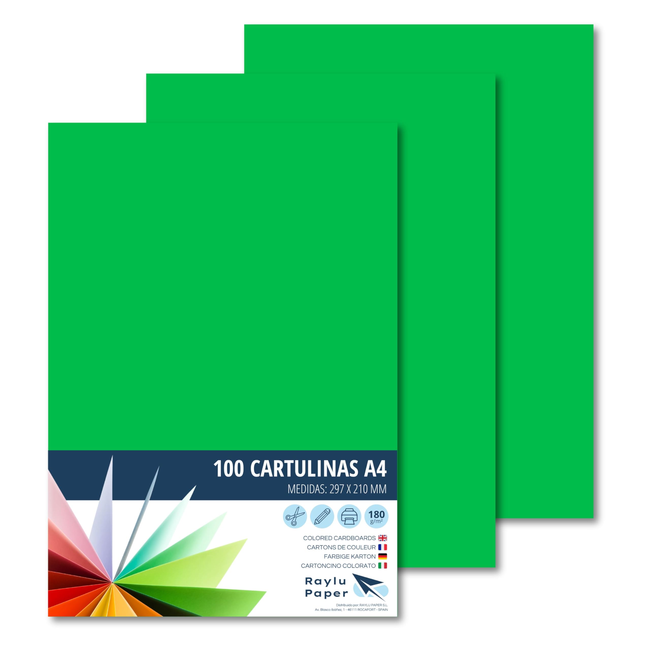 Raylu Paper® A4 100 Pieces Green 180g 210x297mm Ideal for Binding, Office Work, Drawing, Crafts Suitable for School Use (Billiard Green)