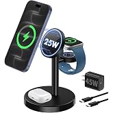 Aeinidi 25W 3 in 1 Wireless Fast Charging Station for Apple MagSafe Charger | Strong Magnetic Cool Charging Stand for iPhone