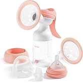 Nuliie 8010 Manual Breast Pump, Adjustable Suction with Temperature-Indicating Bottle, 6oz Wide-Neck Bottle, Narrow-Neck Adapter, Hand Pump Breastmilk with Flanges, BPA-Free, Heat Resistant