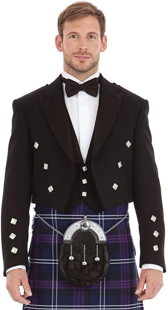 Mens Scottish Black Prince Charlie Kilt Jacket & Vest