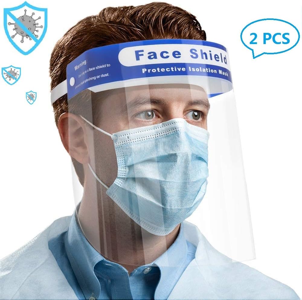 Protective Transparent Adjustable Shield Anti-Saliva Hat Full Face Shield Protect Eyes and Face with Protective Clear Film Elastic Band(2 PCS)