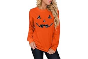 ALIREVERIE Women's Halloween Long Sleeve Crewneck Sweatshirt Funny Pumkin Ghost Sweater S-XXL