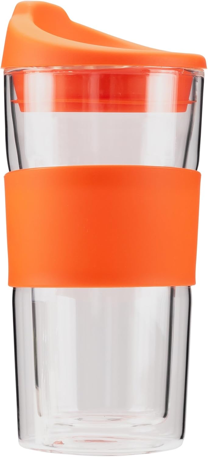 350ml Reusable Borosilicate Glass Travel Mug/Coffee Cup Double Walled