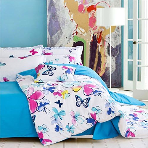 RuiHome 4 Pieces Butterfly Pattern Duvet Cover Set Cotton Full Size Bedding