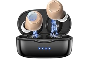 COOCEER Hearing Aids for Seniors - Rechargeable Hearing Aids with 16-Channel Sound Processing Noise Cancelling 6-Level Volume Control Invisible Hearing Amplifier for Adults with Charging Case — Brown