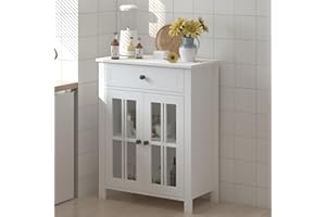 Viaozutis Bathroom Cabinet ，with 1 Drawers and Adjustable Shelves,Glass Cabinet Door Locker，for Bathroom, Kitchen, Living Room （White）