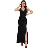 GOOSPRAN Formal Dresses V Neck Mermaid Prom Dress with Slit Long Cocktail Dress for Women Split Ruching Wedding Guests Dress