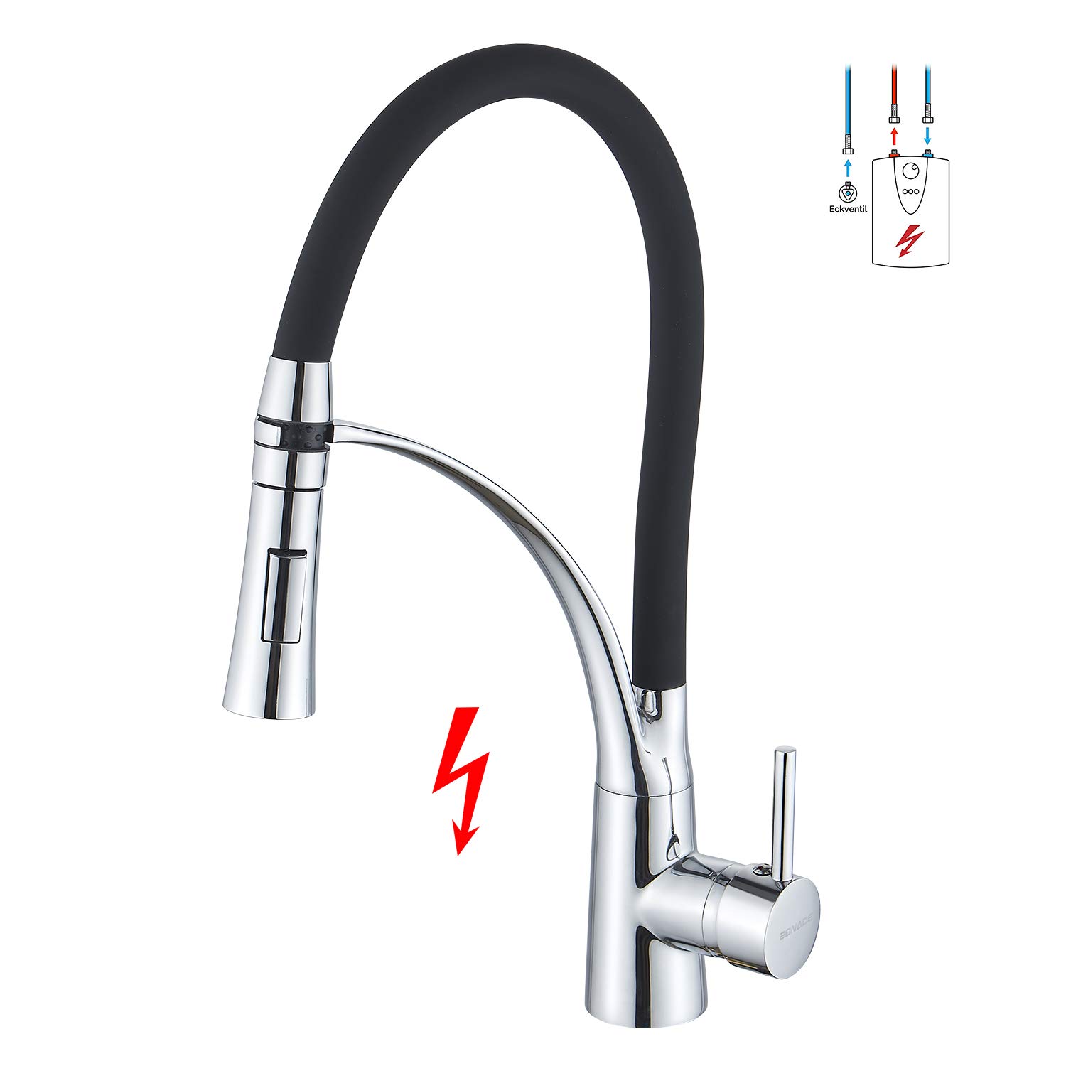 Niederdruck Küchenarmatur mit Brause Ausziehbar, WOOHSE Niederdruckarmatur Wasserhahn 360 ...