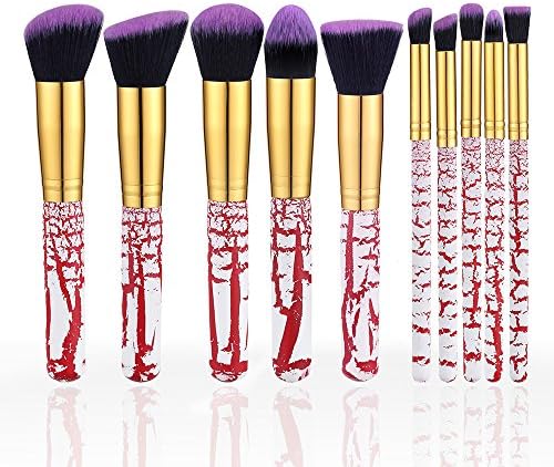 Premium 10 Makeup Brush Set Kit,Professional Woman Cosmetics Basic 10 Pieces Travel Beauty Brushes,Angled Flat,Contour,Eyeliner,Shadow,Blending Concealer,Black up Powder and Foundation(Golden Red)