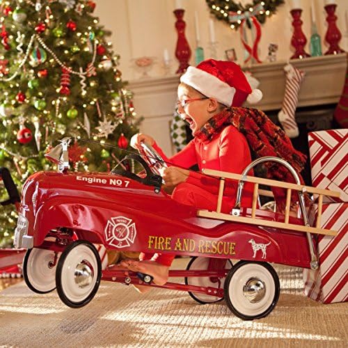 Most Popular Kids Toddlers Ride On Pedal Power Fire Truck Car Vehicle Toy- Super Realistic Unisex Fire Chief Car With Ringing Bell- Durable Fully Weather Resistant Powder Coat Non-Toxic Paint Finish