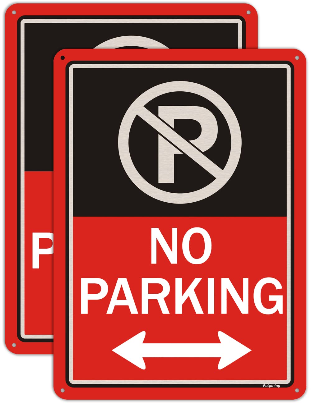 2 pack No Parking Signs With Arrow Symbol 10 x 7 Inches Metal Reflective Sturdy Rust Aluminum Weather Resistant Waterproof Durable Ink Easy to Install