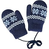Toddler Warm Knit Mittens with String Windproof Thermal Fleece Gloves Winter Plush Mittens for Infant 0-2Year