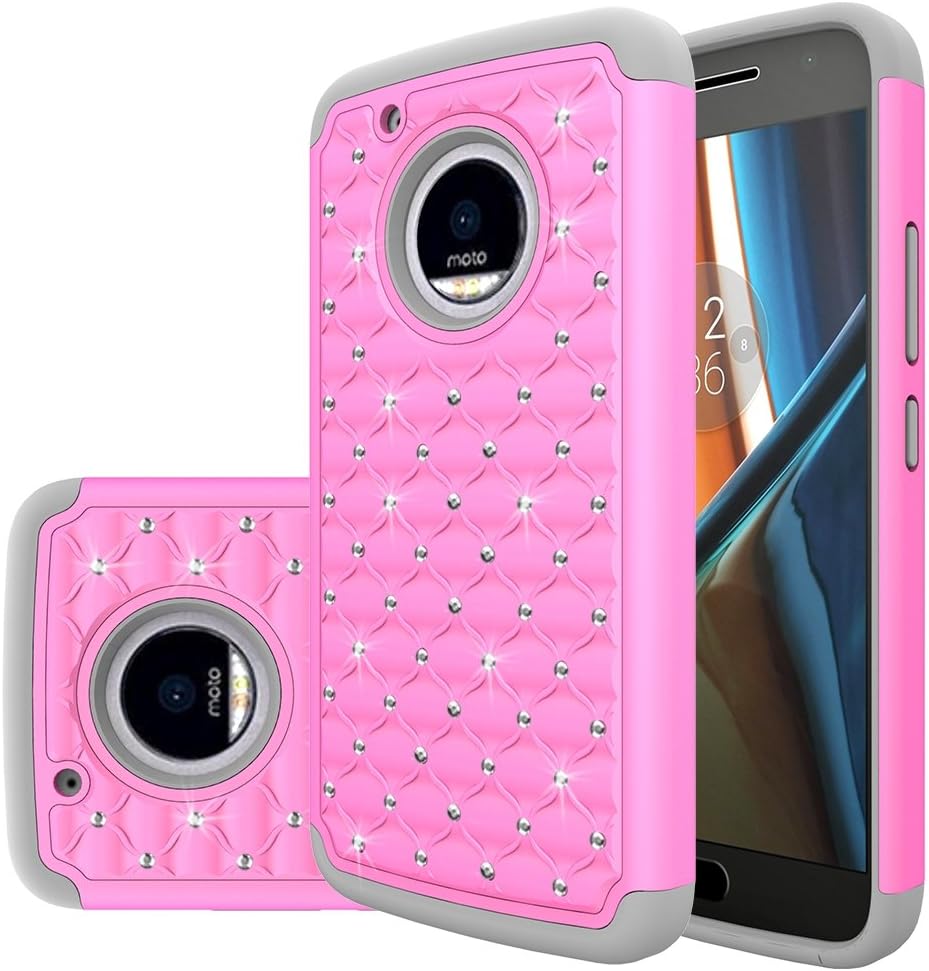 Moto G5 Plus Case, Eflistone [Shock Absorption] Drop Protection Hybrid Dual Layer Armor Defender Protective Case Cover for for Motorola Moto G5 Plus (Pink/Grey)