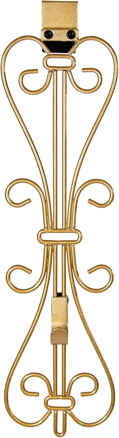 Wreath Hangers - [Front Door WREATH HANGER] - Elegant Design | ADJUSTABLE Hook Length for Tall and Small Doors | PADDING to Prevent Damage like Scratch and Dents | Heavy Duty Cast Iron Metal Hangar (Gold)