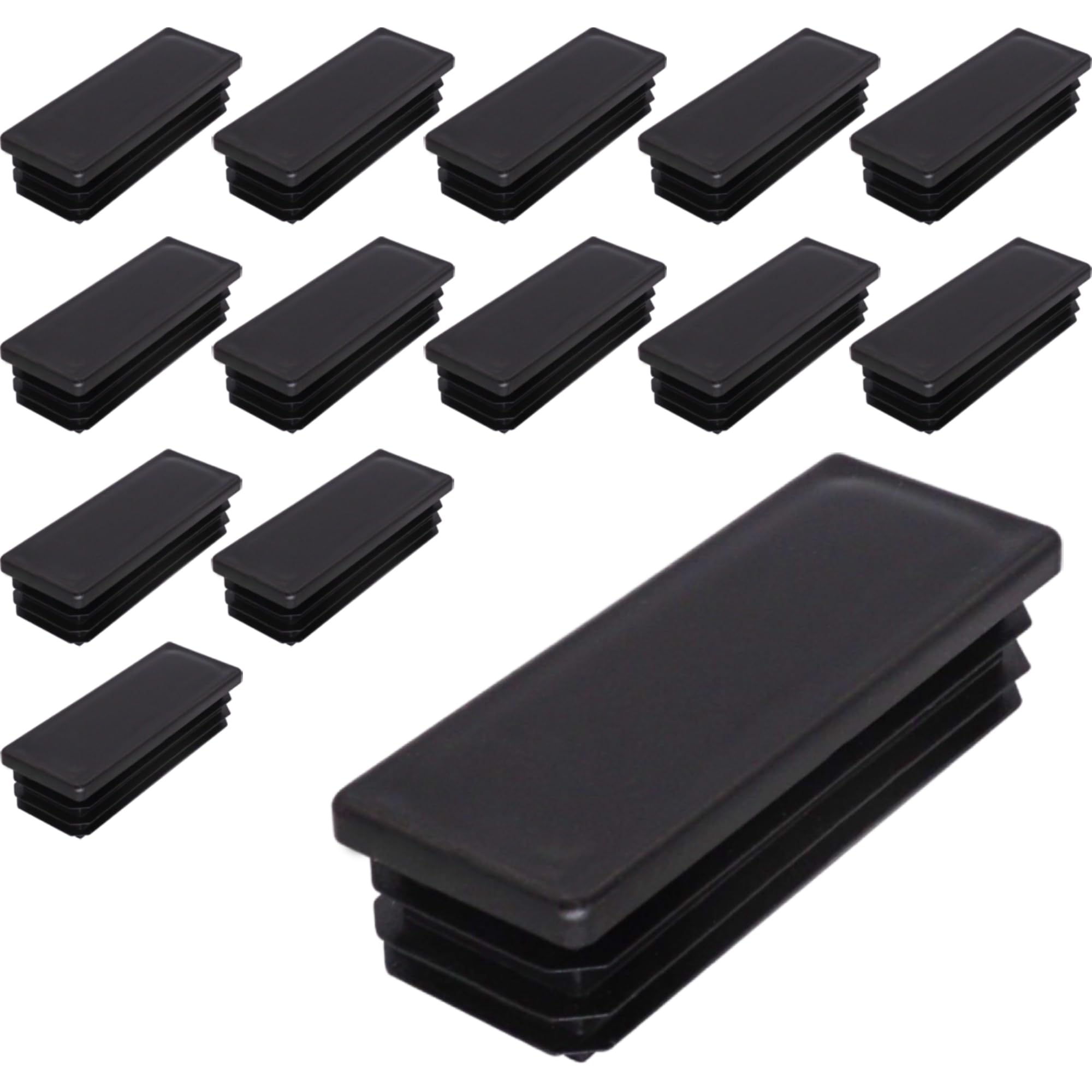 SKIR'CO (14 pcs) Rectangular Plastic Plugs 30 x 80 mm, Mat Tube End Caps, Rectangle Tube Inserts, Fence Post Plugs, Black RAL 9005